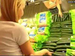 Sweetheart Fucks Cucumber in Public Supermarket
