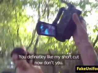 Brit femme fatale fucked by fake cop duo outdoors