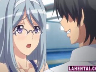Big Titted Hentai cutie With Glasses In Swimsuit Gets Fucked