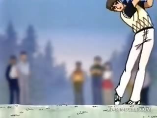 Hentai geliefde geneukt doggy stijl op de golf veld