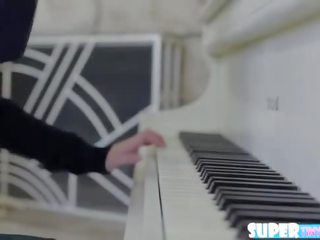 Cute petite Sammie Daniels sucks at her piano lesson gets fucked