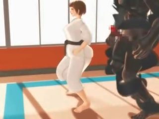 Kedi kostümü karate sevgili irklararası anal üzerinde bir masif üye içinde 3d