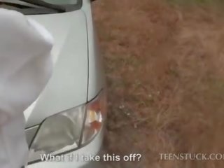Erotic bride fucking a stranger in his car