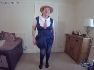Step Mom Wearing young lady Uniform with Stockings & Suspenders